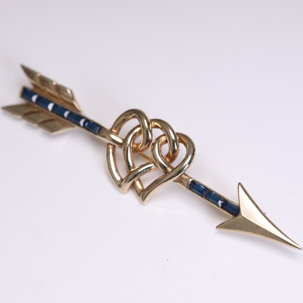 Marcel Boucher 1950's Blue Sapphire Double Heart And Arrow Brooch